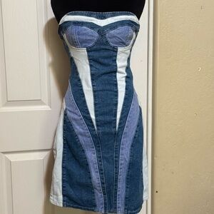 PrettyLittleThing Denim Strapless Dress